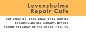Levenshulme Repair Cafe banner, image, based in South Manchester, on the peoples hug
