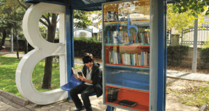 Bus stop in Bağcılar, Istanbul, Turkey converted into a library